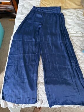 Rachel Zoe Navy Wide-Leg Satin Lounge Pants